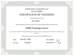 ASME Training Course Certificate