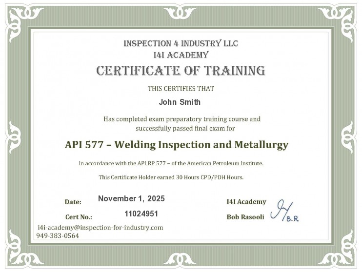 API 577 Training Certificate